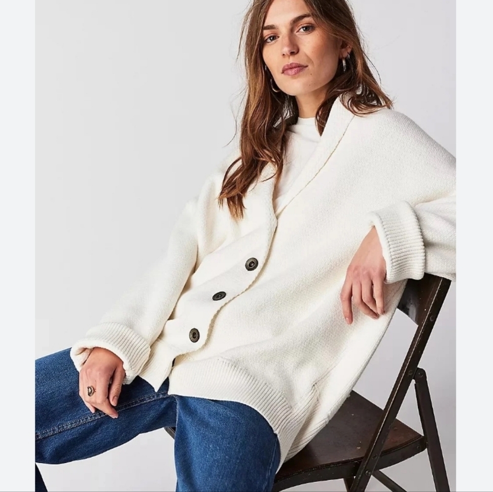 Free People White Chamomile Oversized Cardigan Sweater sz L